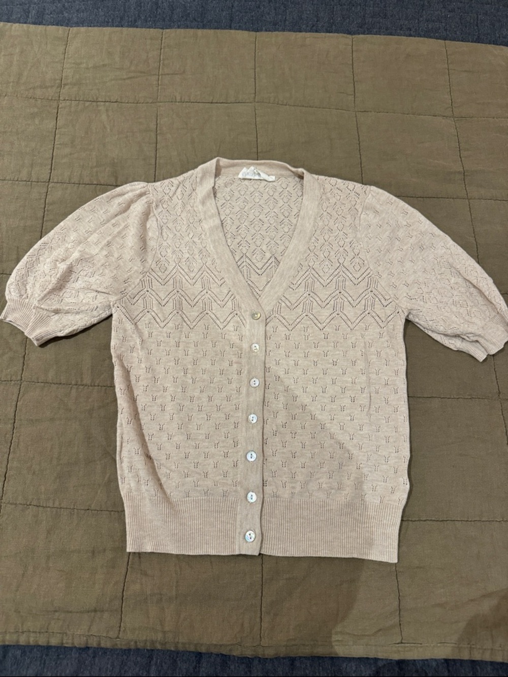 Heartloom Women's Lightweight Openwork V-Neck Button Cardigan - Beige